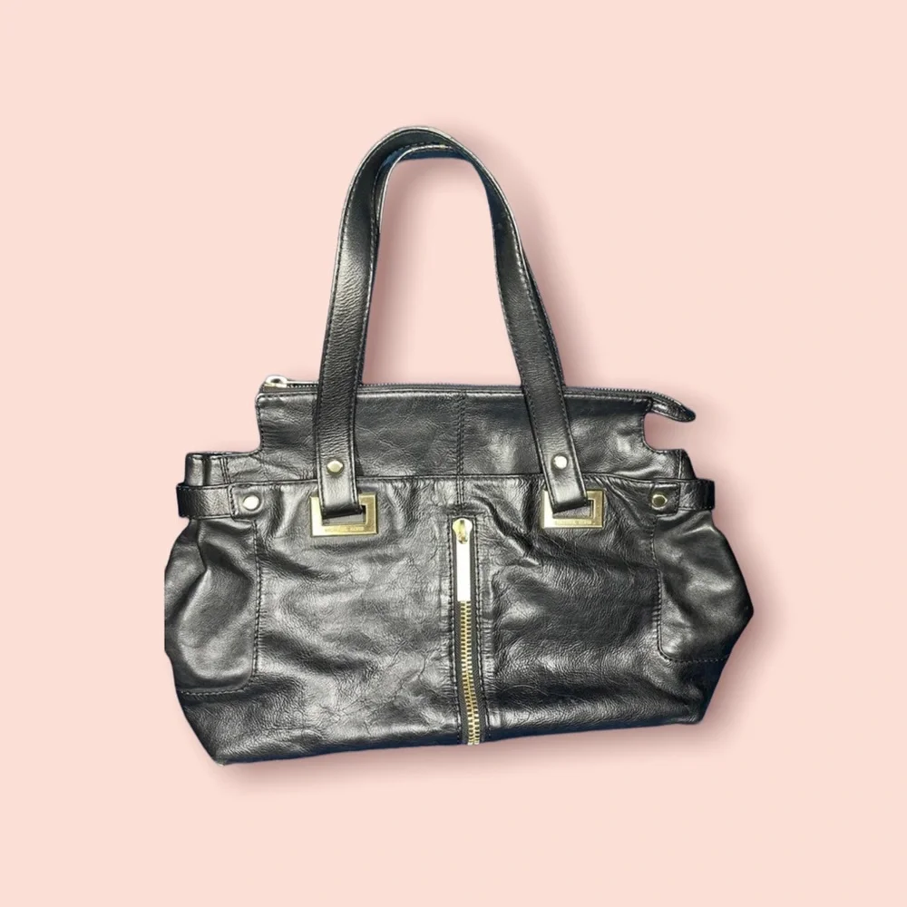 Michael Kors Black Leather Shoulder‎ Bag Gold Accents